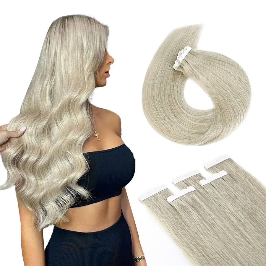 Top Trends: AW Mini Tape In Human Hair Extensions Straight Natural Grey Blonde Seamless Invisible Skin Weft Adhesive Tape In Real Human Hair Shoppable Styles