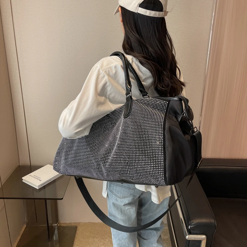 Top Trends: Tiptoegirls New Fashion Rhinestone Travel Bags Large Capacity Women Bag Unisex Luggage Outdoor Travel Handbags Nylon Folding Bag Shoppable Styles