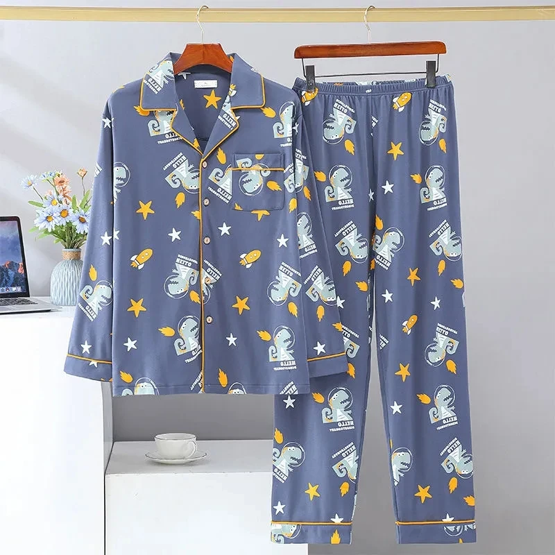 Top Trends: 4XL 5XL Mens Pajamas Set Long Sleeve Sleepwear New Anime Pijama 2 Pieces Home Clothes For Young Male Autumn Nightgown Suits Shoppable Styles