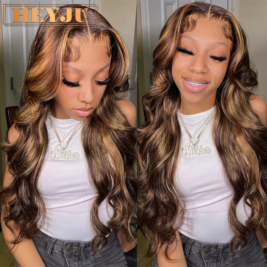 Top Trends: 30 Inch Colored Highlight Human Hair Wigs Brazilian Glueless Body Wave Lace Front Wigs For Women 13x4 Hd Transparent Loose Wave Shoppable Styles