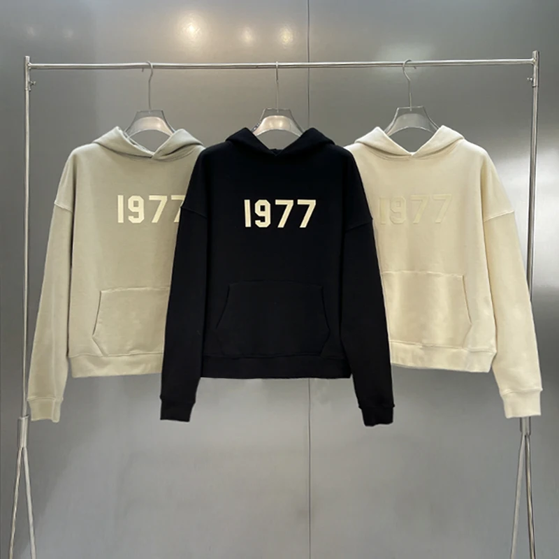 Top Trends: ESSENTIALS Pullover Hoodies Season 7 New Fashion 1977 Flocked Logo Sweatshirt Hip Hop Loose Unisex Oversize High Street Hoodie Shoppable Styles