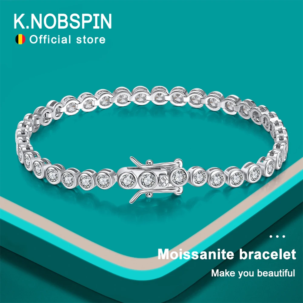 Top Trends: KNOBSPIN D VVS1 Round Moissanite Tennis Bracelet Original S925 Sterling Silver Plated 18k Gold With GRA Bracelets For Women Man Shoppable Styles