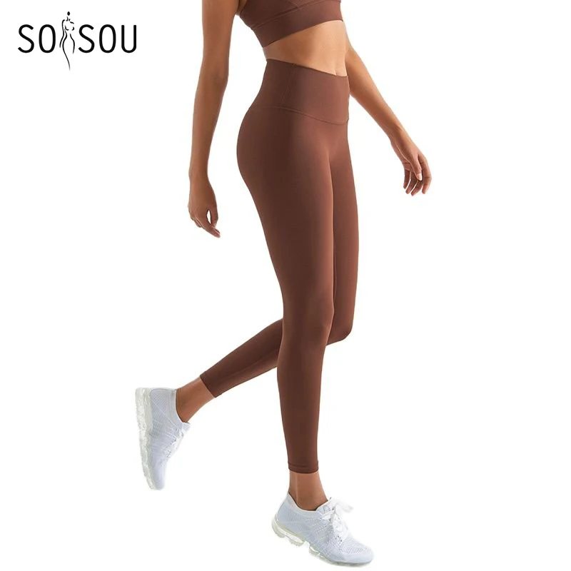 Top Trends: SOISOU Nylon Sexy Yoga Leggings Women Pants Gym Fitness Tights Elastic High Waist Healthy Breathable Sport Pant 6 Colors Shoppable Styles