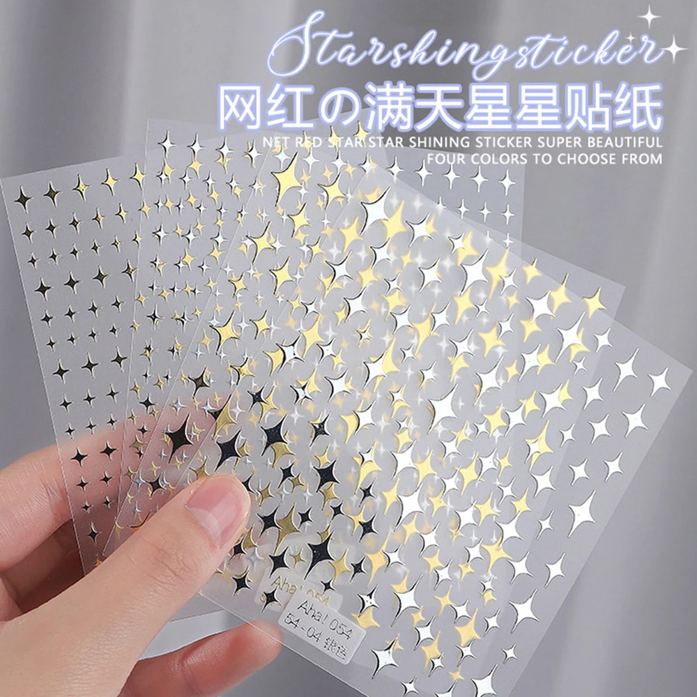 Top Trends: 1Sheet Laser Star Nail Art Stickers Gold Silvery Black Star 3D Decal Self -Adhesive Star Moon Pattern Manicure Slider AHA-140 Shoppable Styles