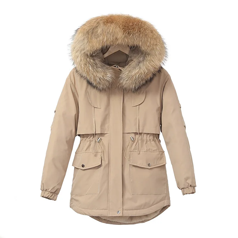 Top Trends: Women Casual Fur Lining With Pockets Big Fur Collar Winter New Parkas Thicken Warm Jacket Hooded Parka Coats Mujer Cotton Coat Shoppable Styles - Image 5