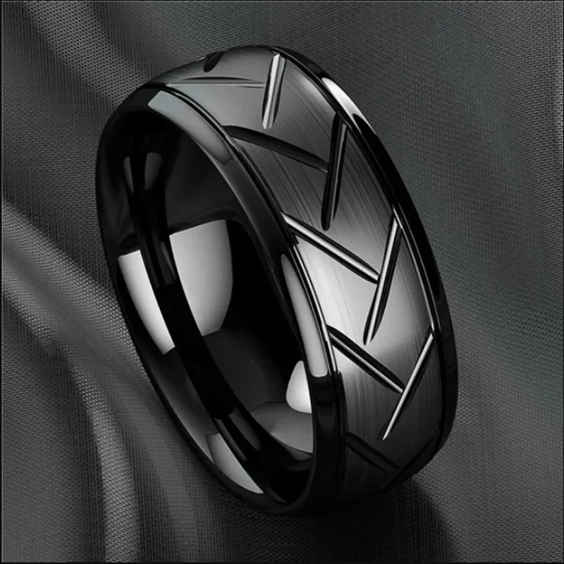 Top Trends: Modern 8mm Black Titanium Steel Rings For Men Women Groove Multi-Faceted Stainless Steel Men Ring Wedding Band Jewelry Wholesale Shoppable Styles