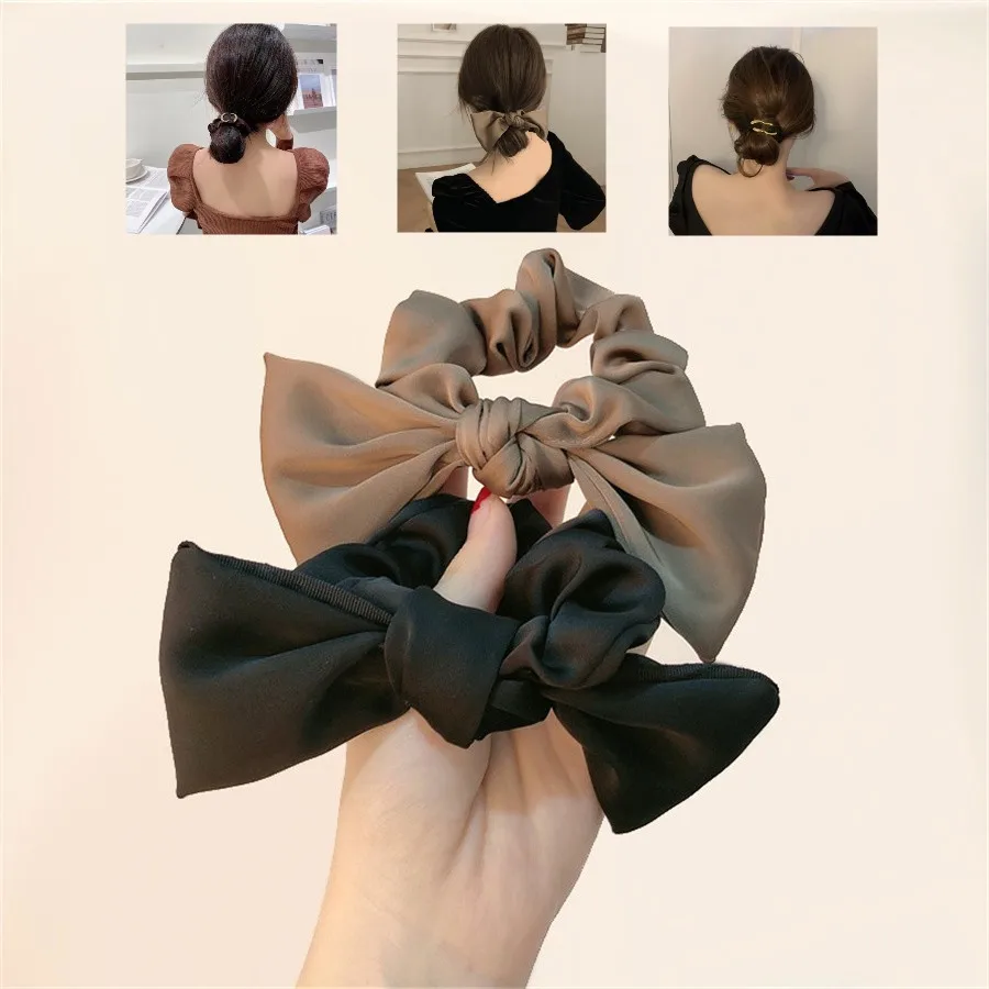 Top Trends: Soft Satin Hair Tie Black Elastic Hair Bands For Women Girls Sweet Hair Scrunchie Head Rope Fashion Hair Accessories Ins 머리끈 Shoppable Styles