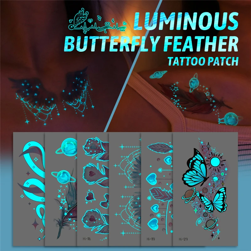 Top Trends: Flower Butterfly Luminous Tattoo Sticker Temporary Waterproof Arm Body Art Large Fake Tattoos Women Festival Makeup Products Shoppable Styles