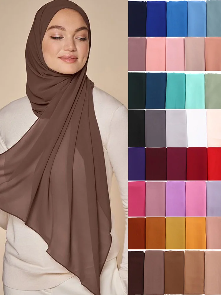 Top Trends: Plain Color Muslim Chiffon Scarf Hijab Headband Female Islamic Head Cover Shawls Wraps For Women Hijabs Hair Scarves Headscarf Shoppable Styles