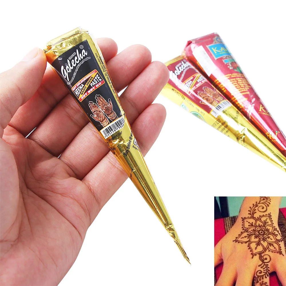 Top Trends: 1pcs Natural Henna Cone Brown Color Henna Paste Cone Women Finger Cream Cone Stencil Feet Makeup Temporary For Tattoo Drawing Shoppable Styles