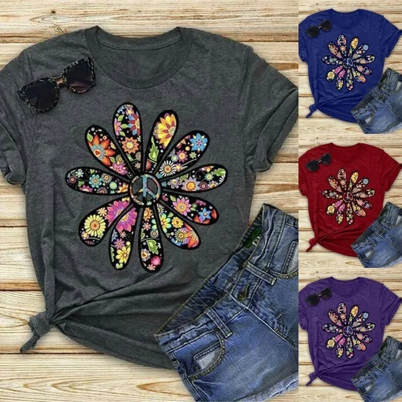 Top Trends: Colorful Daisy Petal Print T Shirt Women Short Sleeve O Neck Loose Tshirt Summer Women Tee Shirt Tops Camisetas Mujer Shoppable Styles