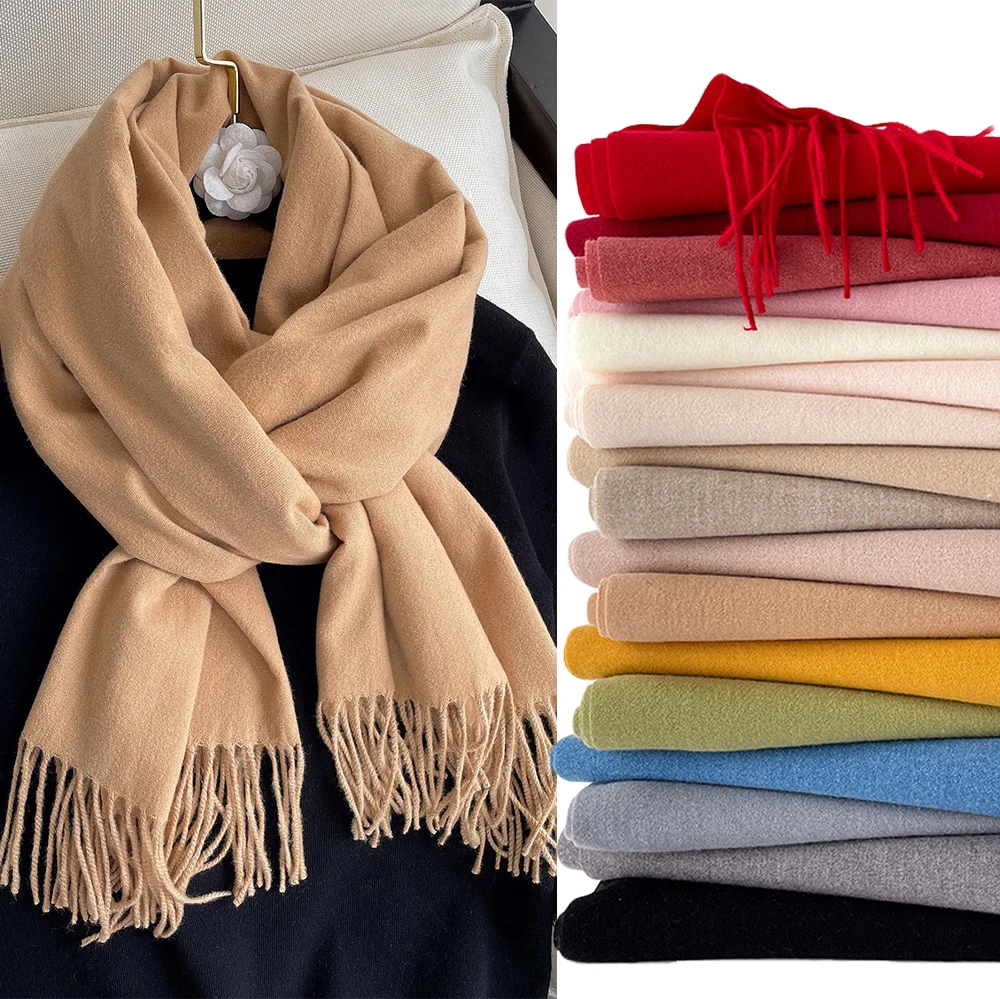 Top Trends: Women Cashmere Scarf Solid Thick Warm Casual Winter Scarves For Ladies Hijabs Pashmina Shawls Wraps Tassel Female Echarpe 2022 Shoppable Styles