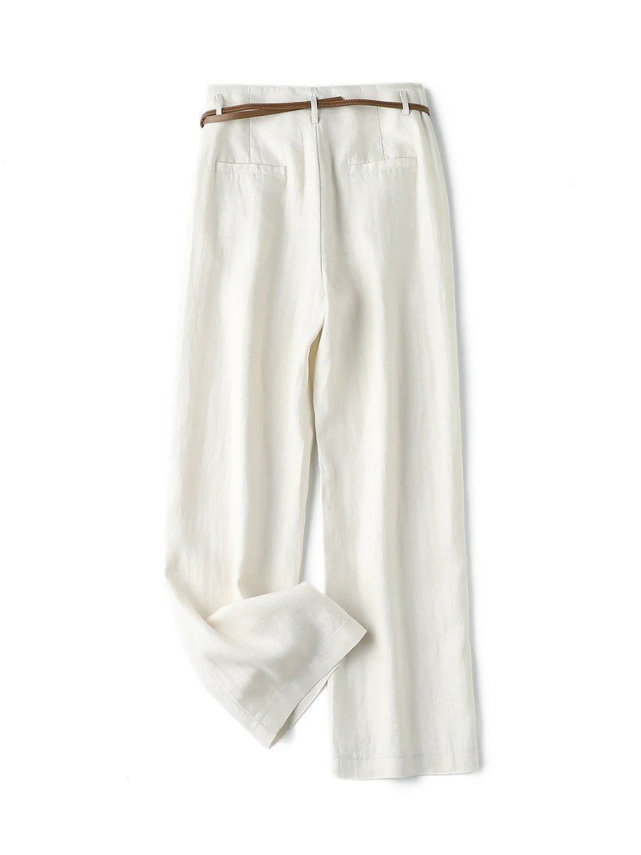 Top Trends: SuyaDream Woman Long Wide Leg Pants Linen Blend Solid Belt Waist Full Length Trousers 2023 Spring Summer Office Lady Bottoms Shoppable Styles - Image 6