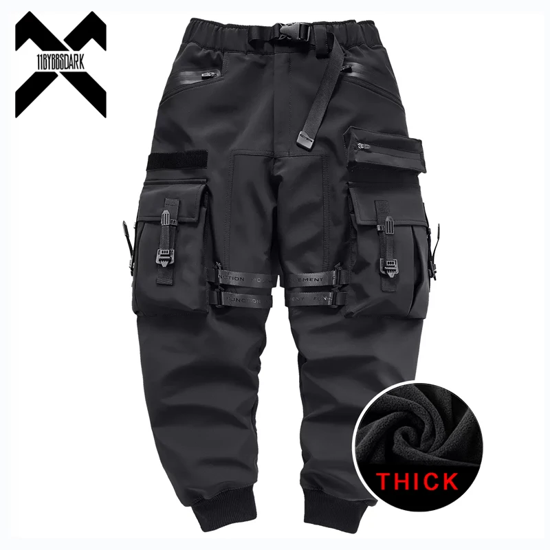 Top Trends: 2022 Winter Thick Tactical Cargo Pants Men Fashion Functional Multi Pockets Trousers Hip Hop Streetwear Pants Techwear Black Shoppable Styles