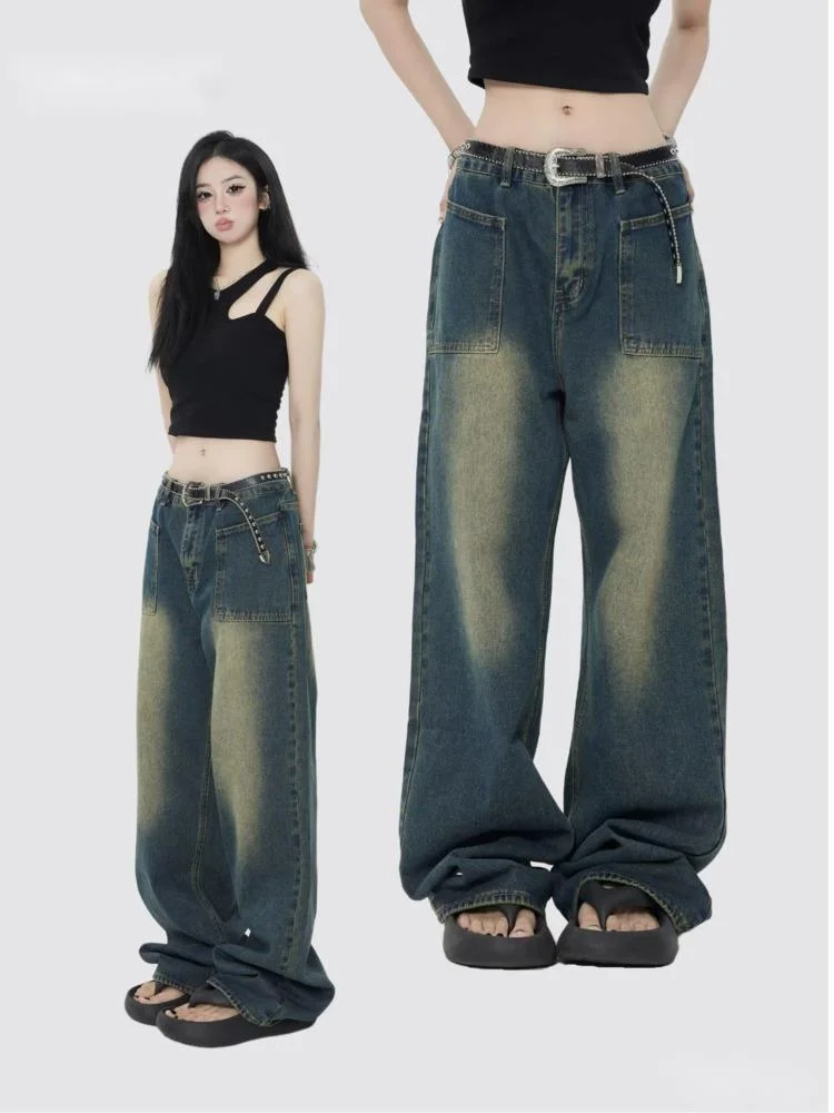 Top Trends: High Street Trendy Brand Jeans Women&#039;s Summer New Small Style Retro Straight Tube Floor Sweeping Design Women&#039;s Denim Pants Shoppable Styles