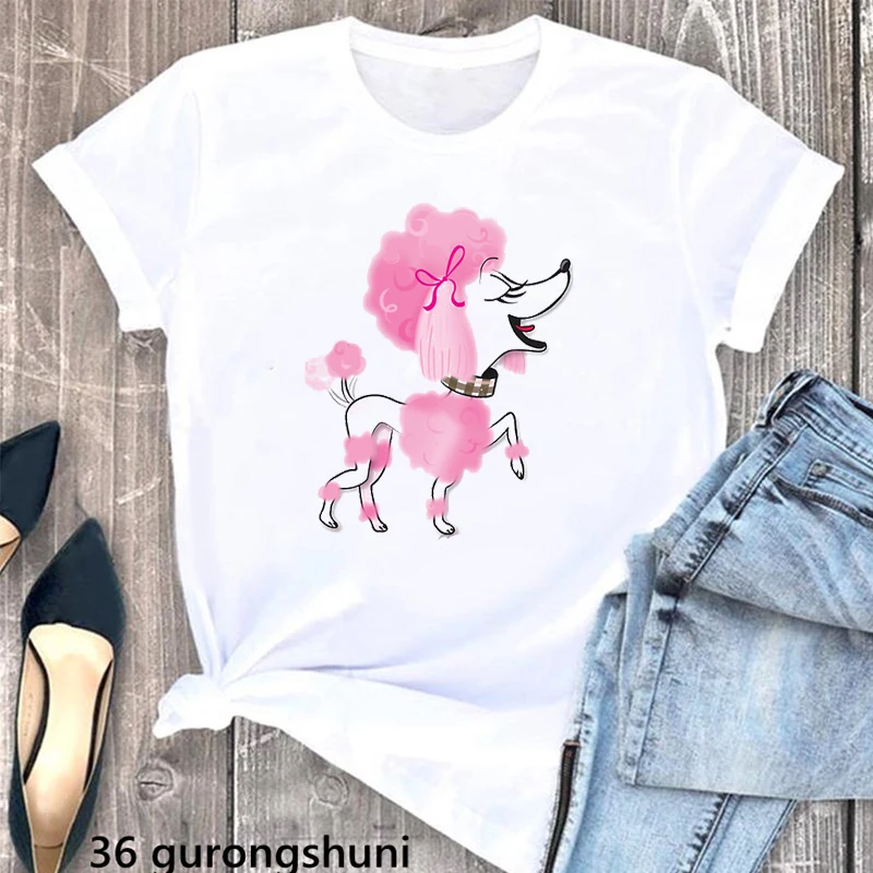 Top Trends: Cute Pink Poodle Animal Print White T Shirt Women Dog Mom Lover Shirt Mothers Day Gift Summer 2022 Woman Clothes Custom Tshirt Shoppable Styles