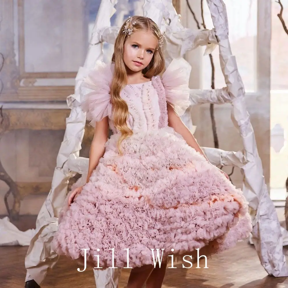 Top Trends: Jill Wish Elegant Pearl Pink Girl Dress Flowers Princess Kids Wedding Birthday Party Gown First Communion Vestidos Para Niñ J161 Shoppable Styles