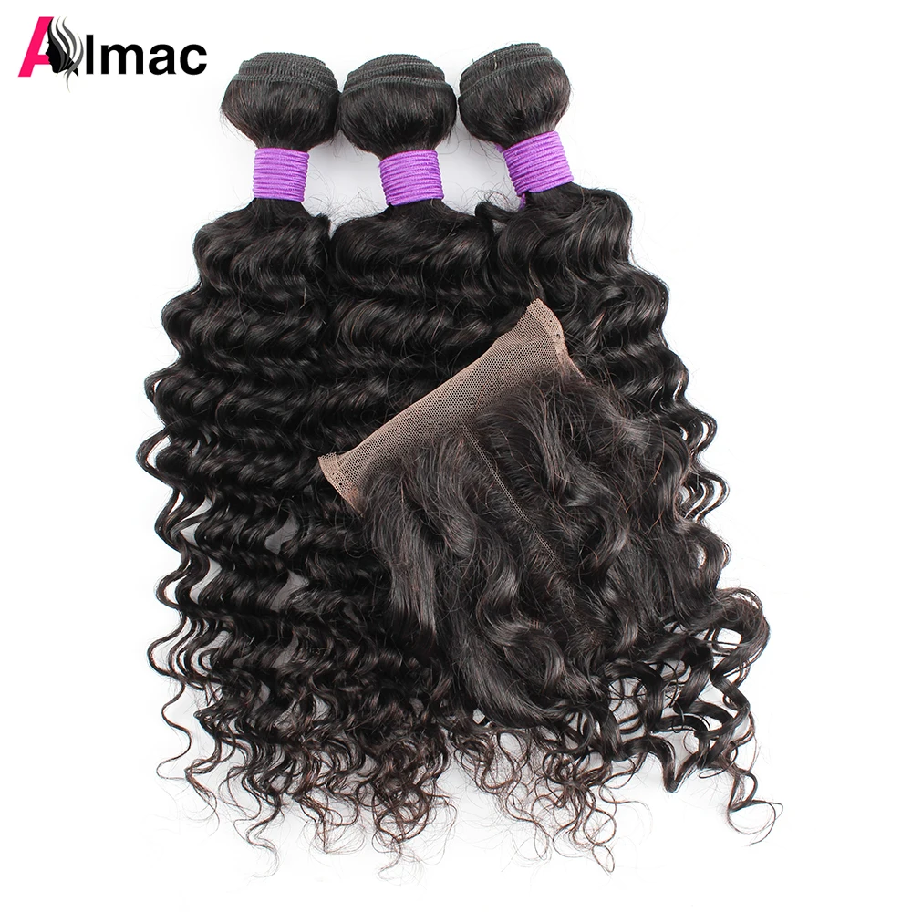 Top Trends: Natural Color Deep Wave Human Hair Bundles With 4x4 Lace Closure Brazilian Remy Hair Extention 200g / Set Free Part Swiss Lace Shoppable Styles