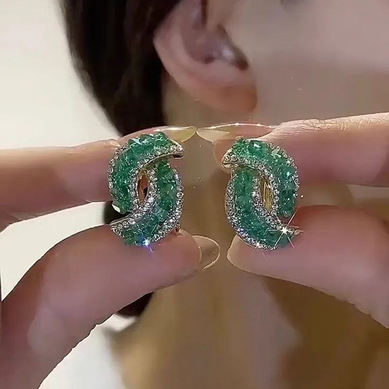 Top Trends: 2023 New Sparkling Green Crystal Zirconia Earrings For Women Statement Stylish Accessory Party Jewelry Birthday Anniversary Gift Shoppable Styles