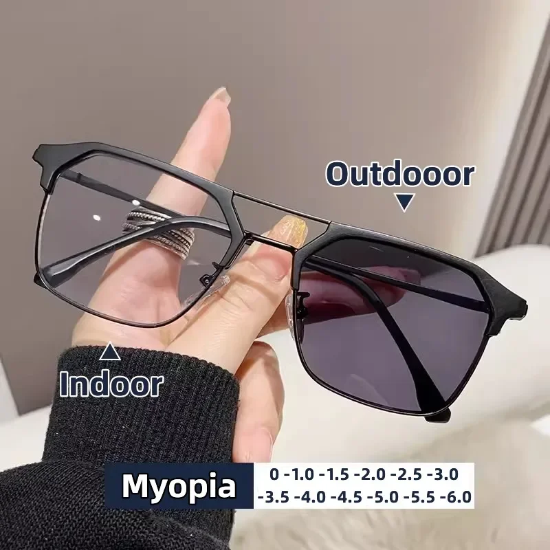 Top Trends: Luxury Intelligent Photochromic Myopia Glasses Double Deam Color Changing Finished Near-sighted Eyewear Men Women Minus Diopters Shoppable Styles