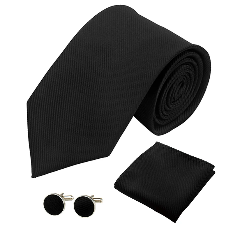 Top Trends: Fashion Tie Set For Men Women 8CM 3.15&#039;&#039; Wedding Silk Solid Striped Black Red Blue Gray Pink Purple Cufflinks Hanky Necktie Sets Shoppable Styles