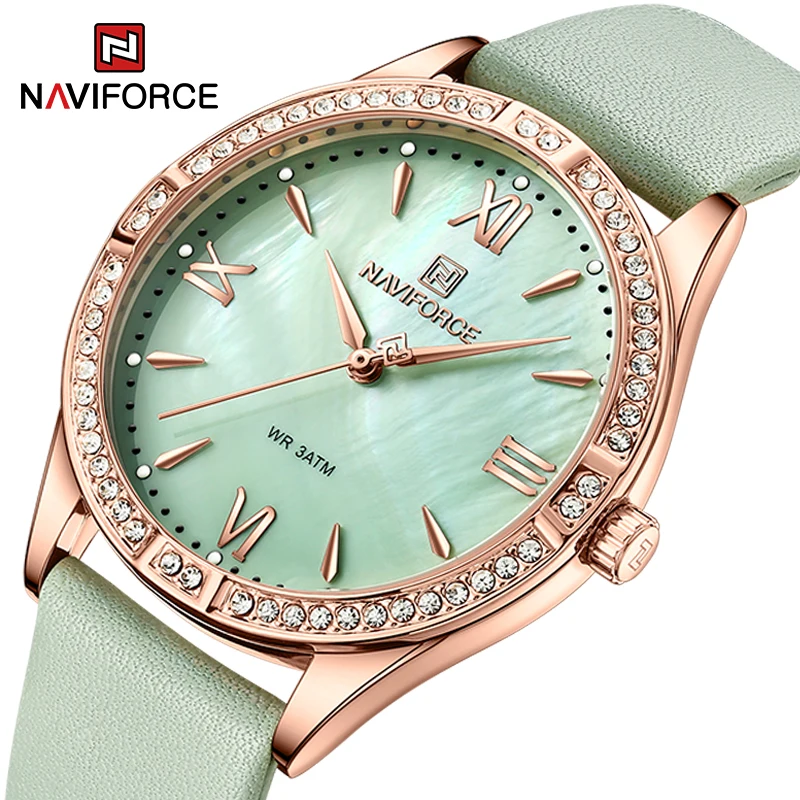 Top Trends: Women NAVIFORCE Watches Elegant Quartz Female Clock With Diamond Waterproof Sports Leather Ladies Wristwatch Reloj Mujer NF5038 Shoppable Styles