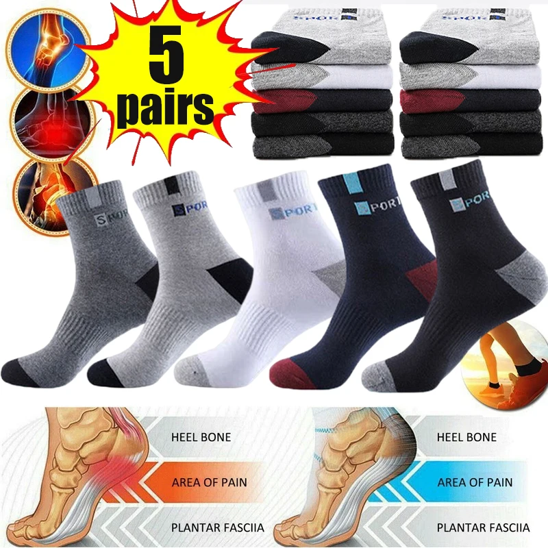 Top Trends: 5 Pair Bamboo Fiber Autumn Winter Business Men Socks Breathable Cotton Sports Sock Breathable Deodorant Plantar Fasciitis Socks Shoppable Styles