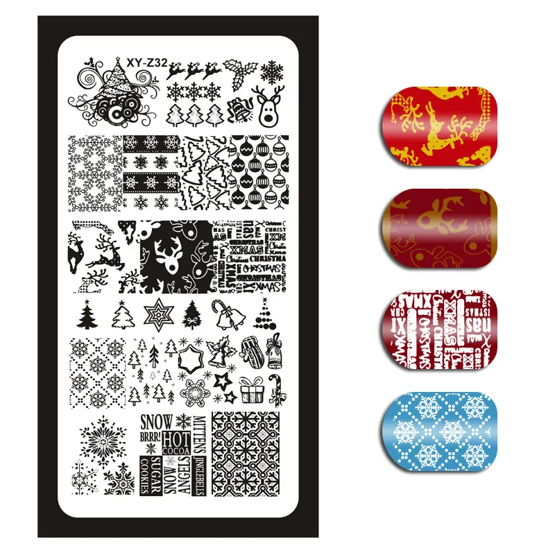 Top Trends: Nail Plate XY-Z32 Nails Printing Template Xmas Tree Jingle Bell Deer Image Nail Painting Steel Plate 6*12 Nail Stamping Plates Shoppable Styles