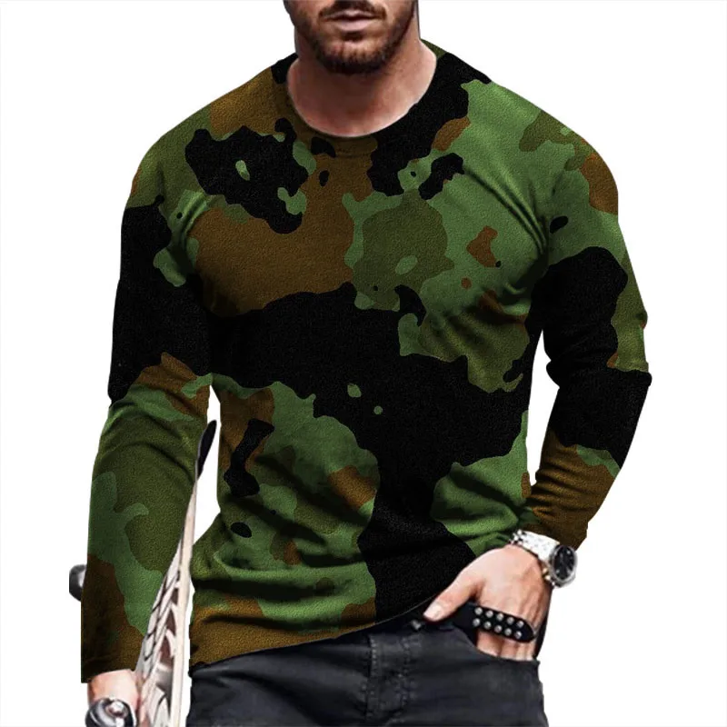 Top Trends: Loose Casual Men's Camo Pattern T-Shirts Autumn Long Sleeve Round-Neck 3D Print Sporty Workout Man's Tops Tees 6XL Plus Size Shoppable Styles