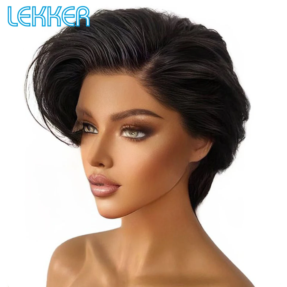 Top Trends: Lekker Short Straight Bob Left Part Lace Front Human Hair Wig For Women Brazilian Remy Hair Transparent Lace Colored Glueles Wig Shoppable Styles