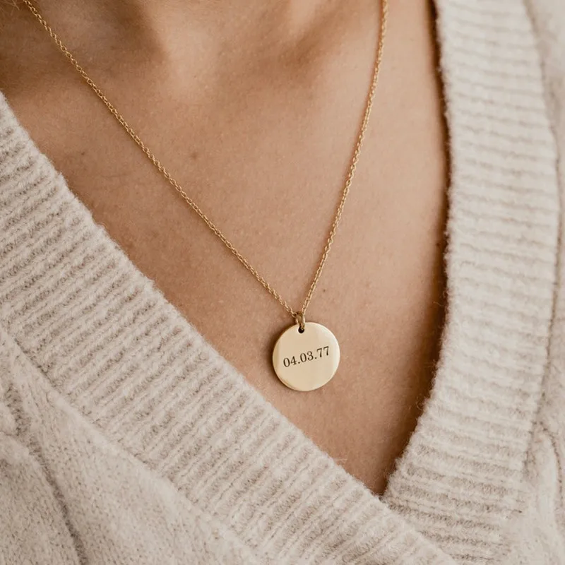 Top Trends: Custom Engraved Name Necklace Date Stainless Steel Round Disc Coin Pendant Personalized Text Chain Choker For Women Girlfriend Shoppable Styles