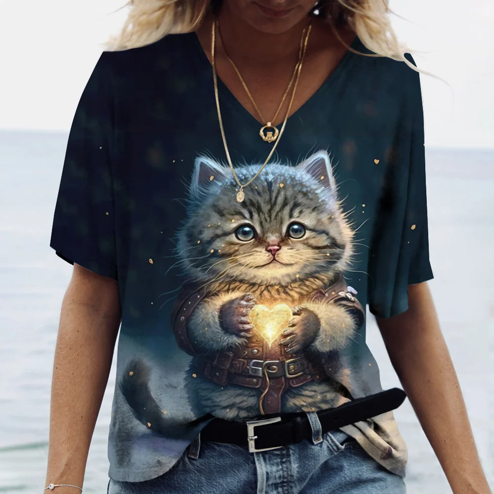 Top Trends: Fashion Women&#039;s T-shirt Cat Print Short Sleeve Clothes Female Harajuku Tees Ladies T Shirt Oversized Tops Animal Women Clothing Shoppable Styles