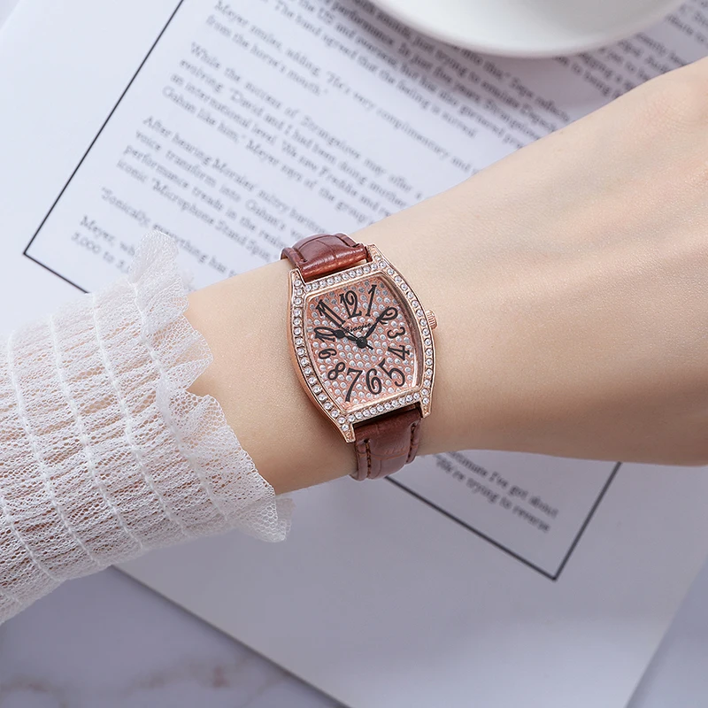 Top Trends: 004New Fashion Wine Barrel Number Full Drill Girl Ladies Watch Quartz Belt Watches Wholesale Shoppable Styles