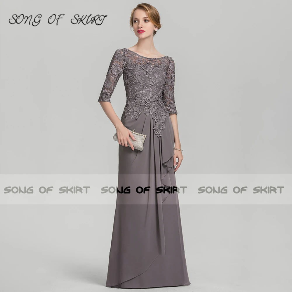 Top Trends: Grey Mermaid Long Mother Of Bride Dresses Lace Chiffon O Neck Mom Wedding Guests Evening Formal Gown Robe De Soirée Femme Shoppable Styles