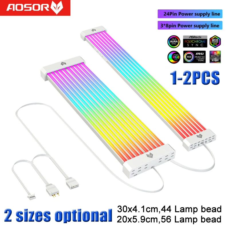 COOLMOON AOSOR ARGB  LED Light Strip for 24PIN Motherboard Power Extension Cable Aura Sync Flexible LED Strip Light DIY Kit
