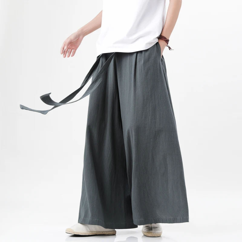 Top Trends: Chinese Style Harajuku Linen Cotton Linen Pants Man Japanese Kimono Pants Male Streetwear Summer Retro Wide-leg Loose Trousers Shoppable Styles