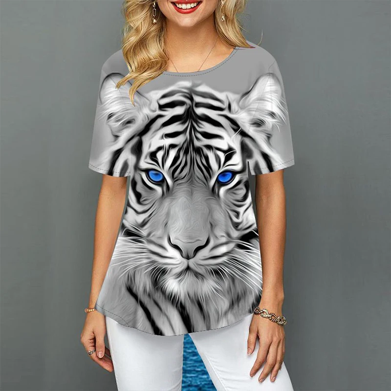 Top Trends: Women Plus Size Ladies Tee Short Sleeve T Shirts Colorful Tiger 3d Print Loose Casual Tops Female Irregular Summer Clothes Shoppable Styles