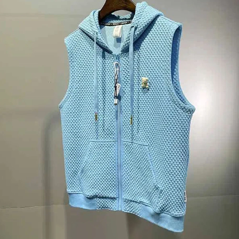 Top Trends: Fashion Vest Men's Personality Jacquard Bear Trend Street Zipper Cardigan Casual Simple Loose Hooded Vest Sleeveless Jacket Shoppable Styles - Image 4