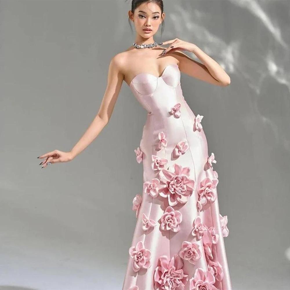 Top Trends: Verngo Pink Mermaid Fairy Evening Prom Dress Satin Handmade 3D Flower Party Dresses Sweetheart Prom Gown فستان العيد 2024 Shoppable Styles