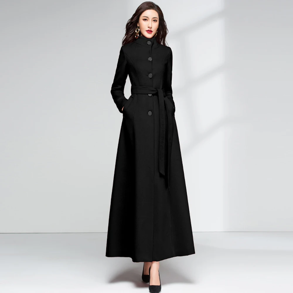 Top Trends: New Women Overlength Woolen Coat Autumn Winter Fashion Stand Collar Thicken Warm Lacing Wool Blends Overcoat Slim Long Outerwear Shoppable Styles