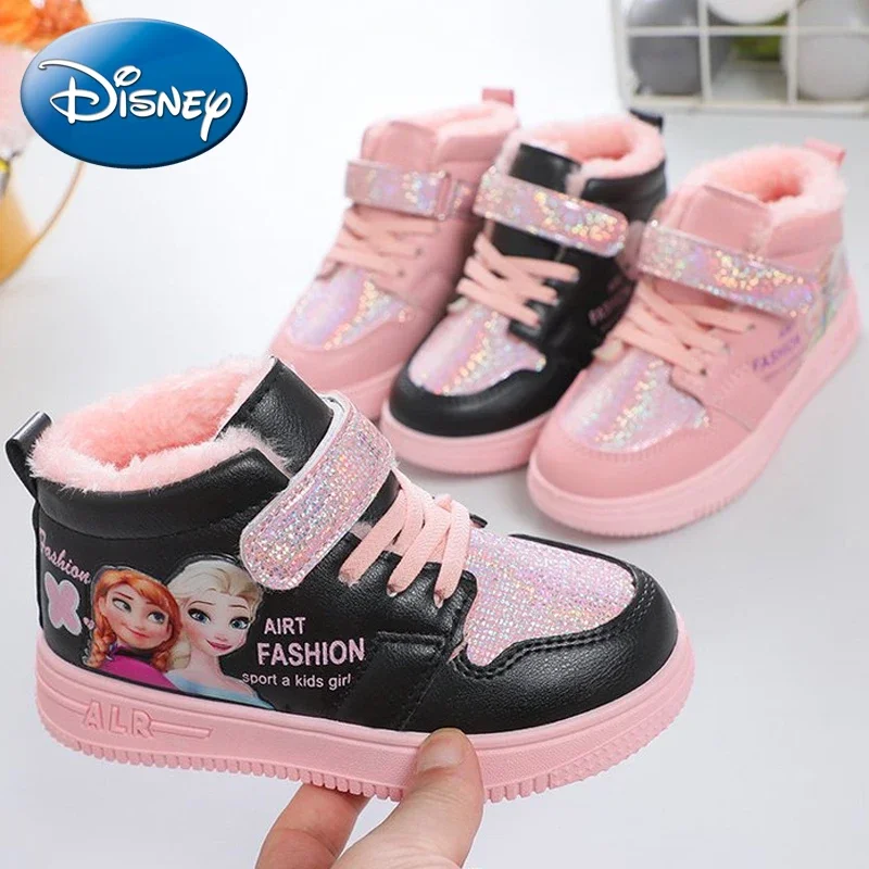 Top Trends: Disney Children's Casual Shoes Frozen Elsa Anna Girls Sports Sneakers Winter Warm Plush Cotton Shoes Student Sneakers Size 26-37 Shoppable Styles