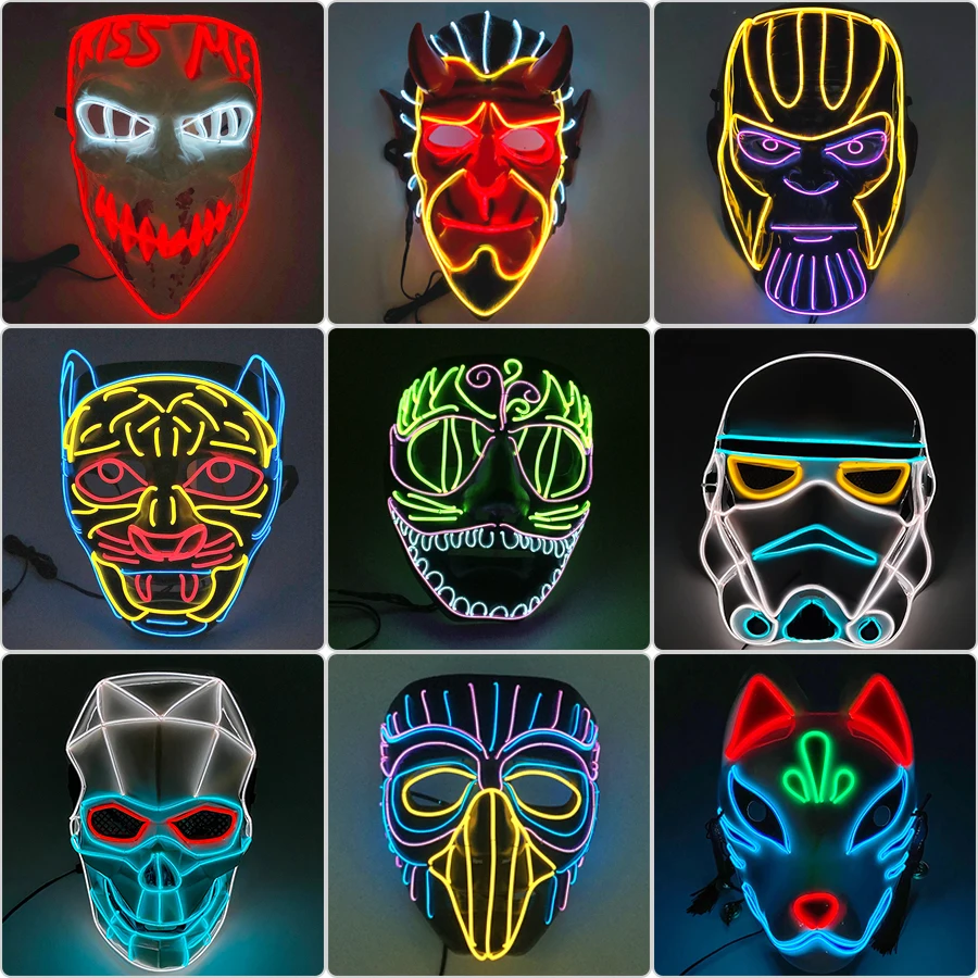 Top Trends: Glowing Cosplay Anime Mask Cartoon Characters Scary Monsters Ferocious Animals Luminous LED Neon Mask For Halloween Carnival Shoppable Styles