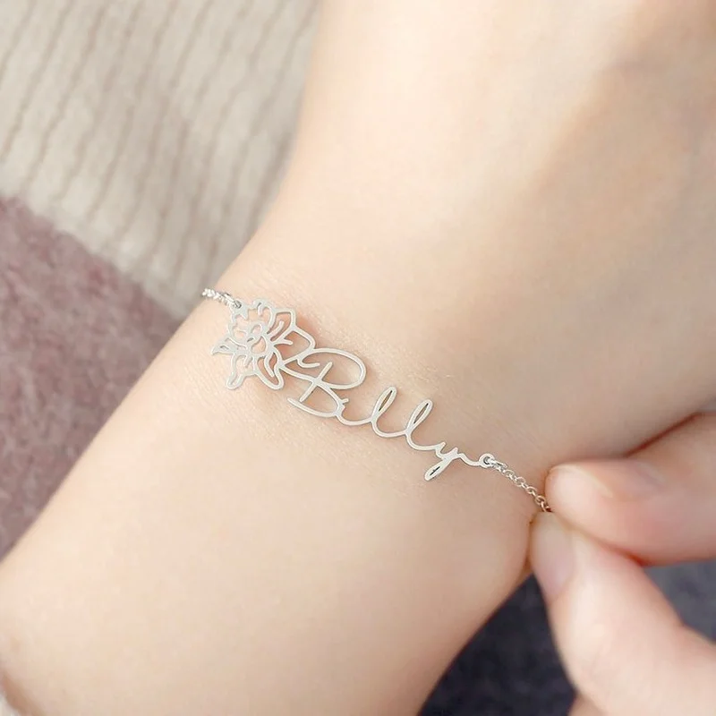 Top Trends: Bracelet For Woman Personalized Custom Name Bracelet Birthday Flower Stainless Steel Jewelry Gift Pulsera Acero Inoxidable Mujer Shoppable Styles