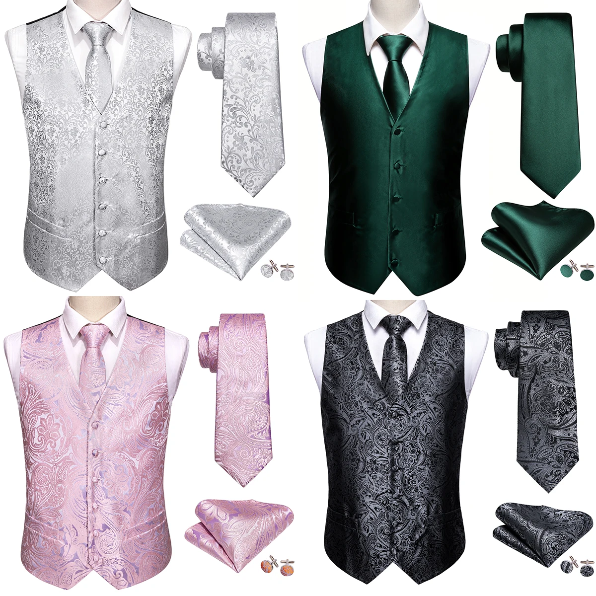 Top Trends: Silk Vest For Men Oversized 4XL Black Silver Green Pink Red Purple Gold Slim Suit Waistcoat Hanky Cufflinks Set Barry Wang Shoppable Styles