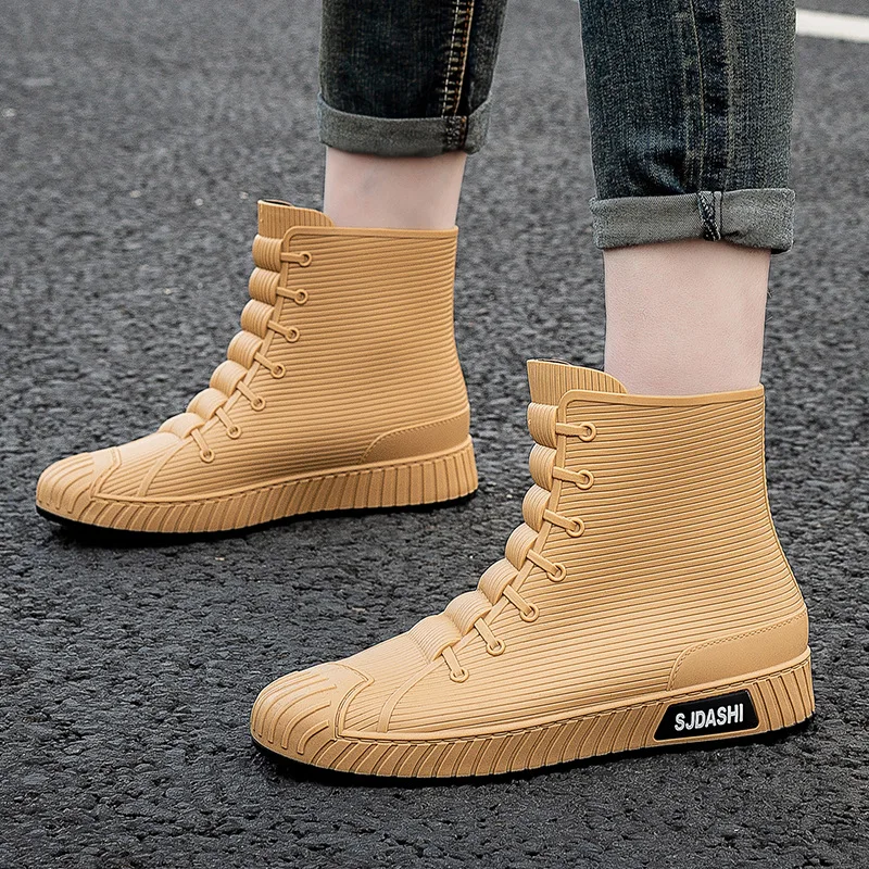 Top Trends: New Rubber Man Boots Trend Men Rain Boots Platform Outdoor Shoes Slip On Waterproof Work Mens Booties Soild Shoes Bota Masculina Shoppable Styles - Image 5