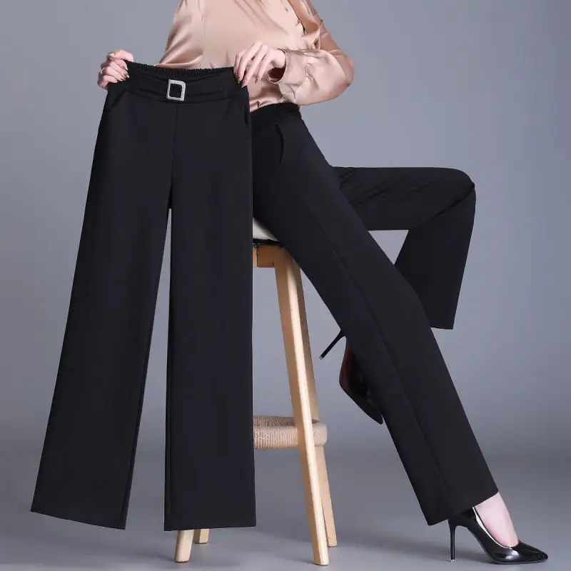 Top Trends: 2023 Spring And Autumn Fashion Simple Elastic High Waist Loose Relaxed Slim Drop Straight Solid Color Versatile Wide Leg Pants Shoppable Styles