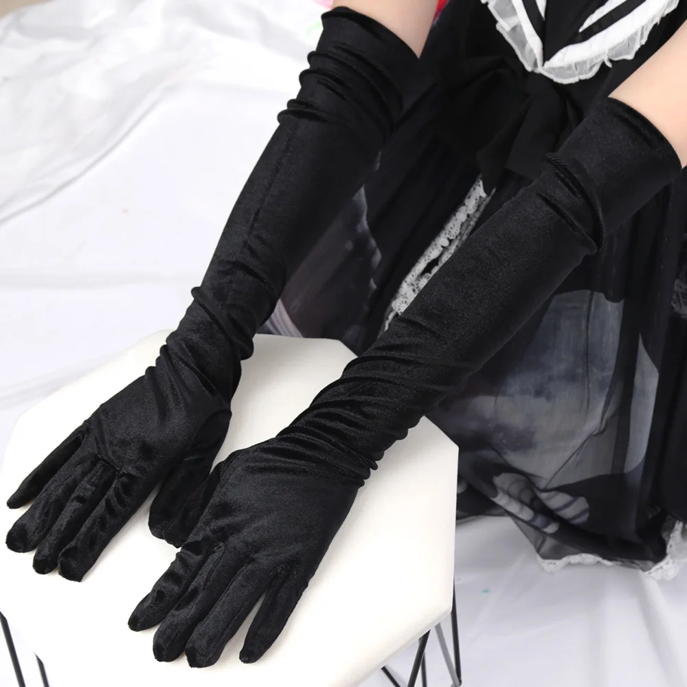 Top Trends: 53cm Black Classic Adult Velvet Long Gloves Autumn Winter Warm Evening Dress Wedding Full Finger Gloves Women Matching Costume Shoppable Styles