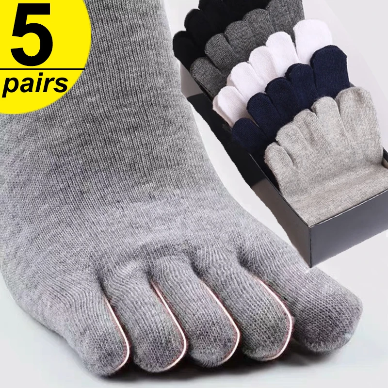 Top Trends: 5pairs Toe Socks Men Cotton Five Fingers Socks Breathable Short Ankle Crew Socks Sports Athletic Running Solid Color Male Sox Shoppable Styles