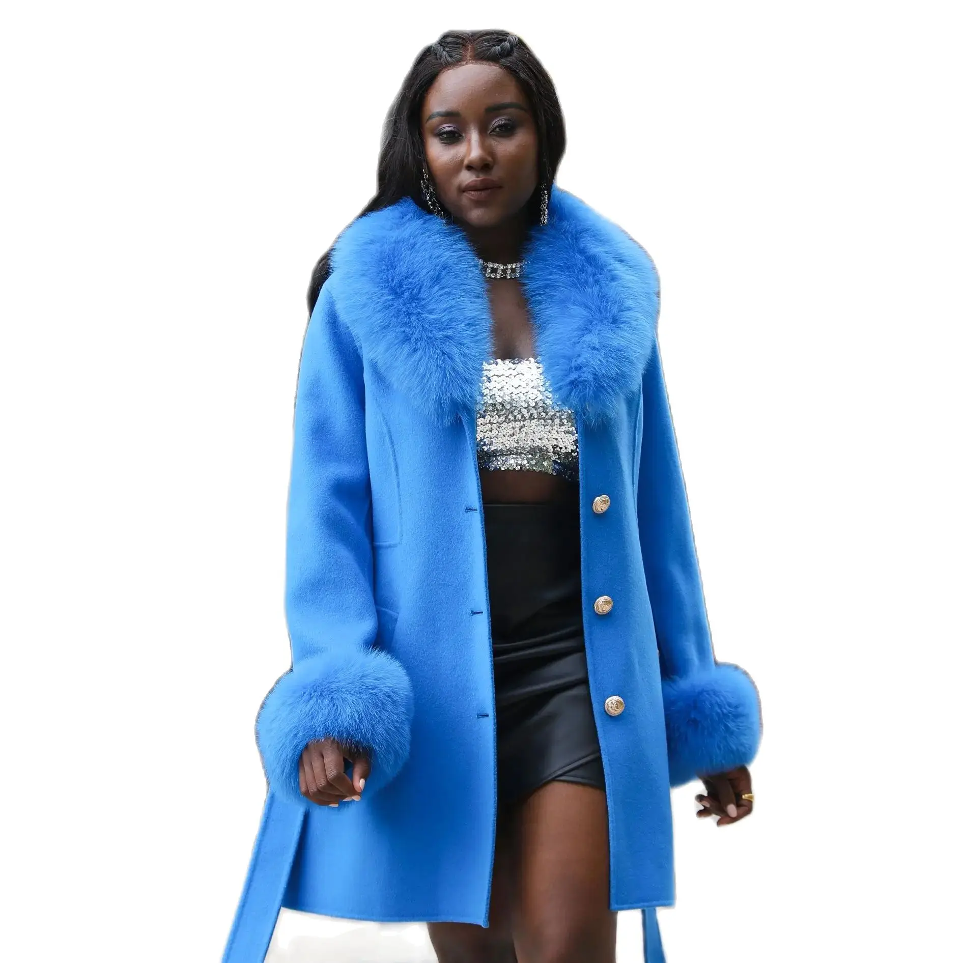 Top Trends: JANEFUR Women Coat Winter 2023 Wool Cashmere Coat With Real Fox Fur Collar Cuffs Slim Elegant Belted Overcoat Shoppable Styles