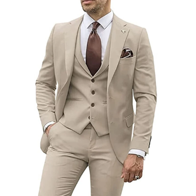 Top Trends: 3 Pieces Beige Suits For Men 2023 Slim Fit Groom Tuxedo Wedding Suits Best Man Groomsmen Formal Party Suit Male Trajes De Hombre Shoppable Styles